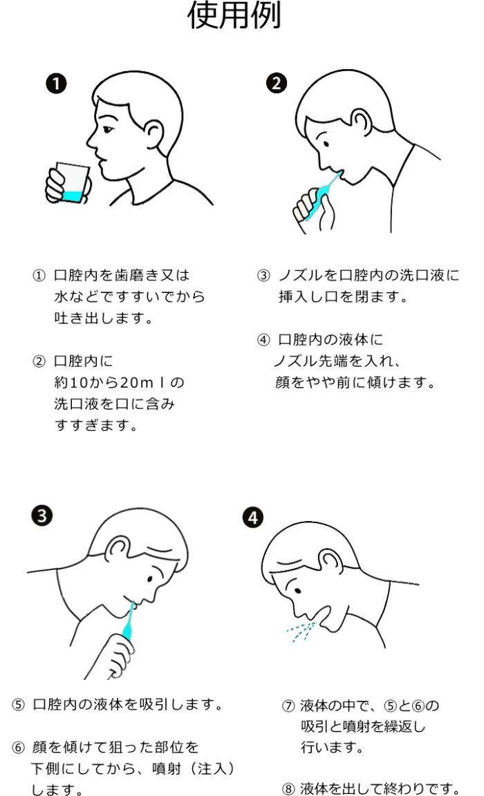 口腔洗浄器「プカシュ」の使用例です。